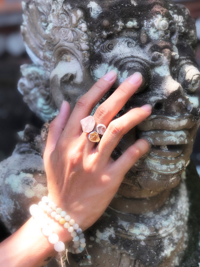 Triple Grande Rose Quartz, Herkimer and Citrine 925 Silver