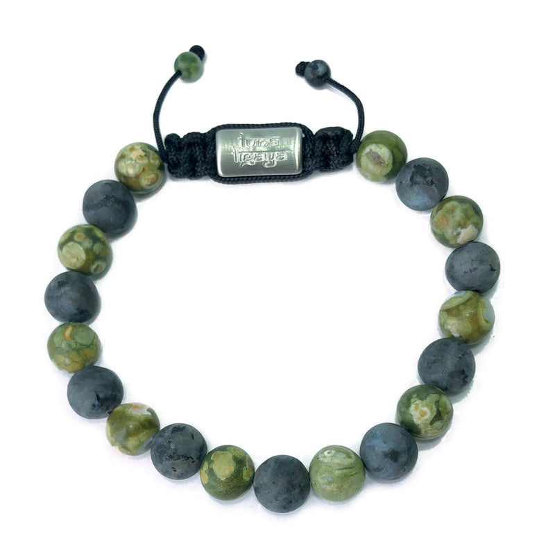 Green Rhyolite and Black Labradorite 8 mm