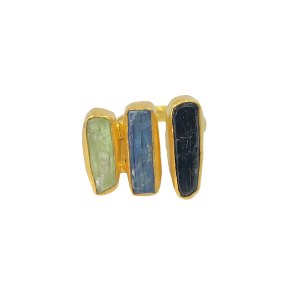 Triple Green and Blue Kyanite and Black Tourmaline 18K Vermeil