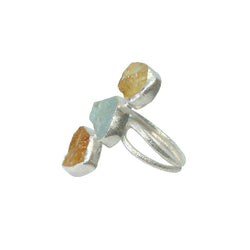 Triple Stack Citrine and Aquamarine 925 Silver