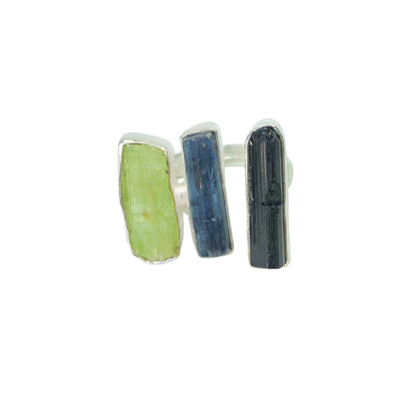 Triple Green and Blue Kyanite and Black Tourmaline 925 Silver