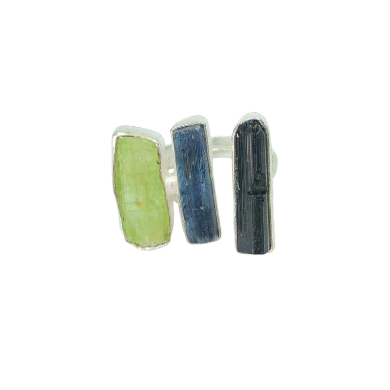Triple Green and Blue Kyanite and Black Tourmaline 925 Silver