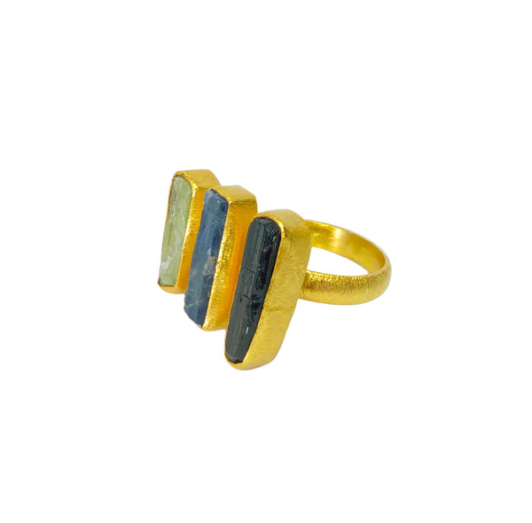 Triple Green and Blue Kyanite and Black Tourmaline 18K Vermeil