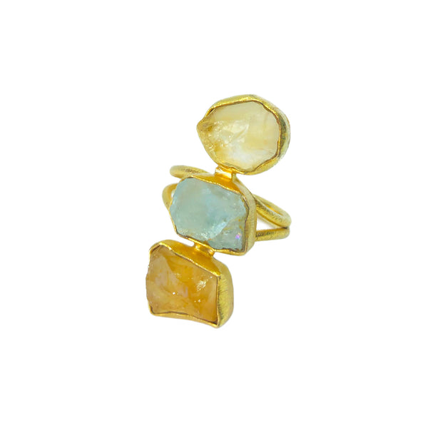 Triple Stack Citrine and Aquamarine 18K Vermeil