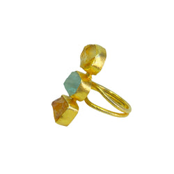 Triple Stack Citrine and Aquamarine 18K Vermeil