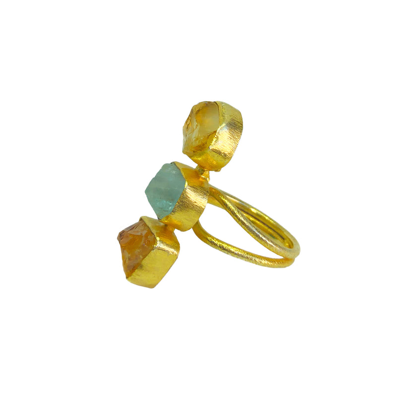 Triple Stack Citrine and Aquamarine 18K Vermeil